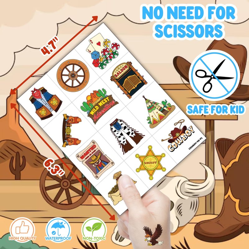 72 PCS Cowboy Party Favors for Kids β 48 Pre-Cut Temporary Tattoos & 24 Cowboy Punch Balloons Themed Birthday Party Decorations Supplies Favors Gifts, Goodie Bag Fillers, Classroom Rewards