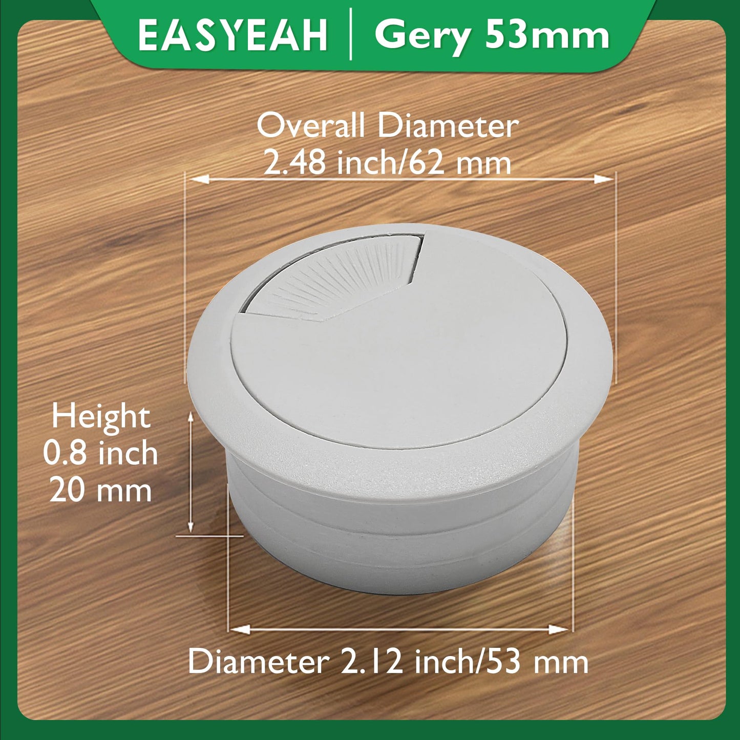 EASYEAH 5 Pcs Desk Grommet 2-1/16" / 53 mm, Desk Cord Hole Cover, Cable Grommet ABS Plastic, Desk Hole Grommet for Home & Office Pc, Detachable Adjustable Cable Cord Organizer-Light Grey