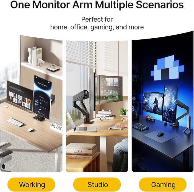 monTEK Dual Monitor Mount with USB Monitor Arms for 2 Monitors for 17 to 35 Inch Curved Screen Holds 35 Lbs Adjustable Heavy Duty Monitor Desk Mount Cable Management, VESA 75/100mm