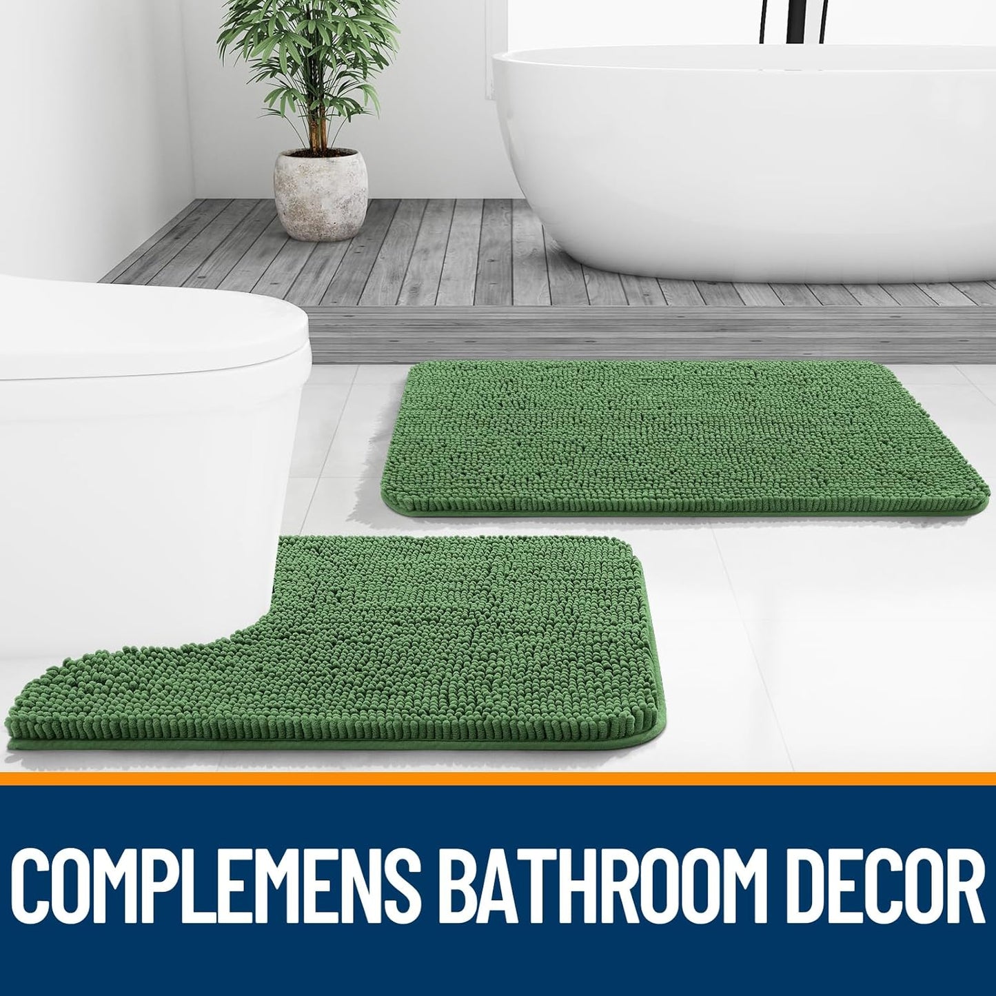 OLANLY Bathroom Runner Rugs - Soft Absorbent Chenille Bath Mats | Quick Dry, Machine Washable, 44x24, Olive Green