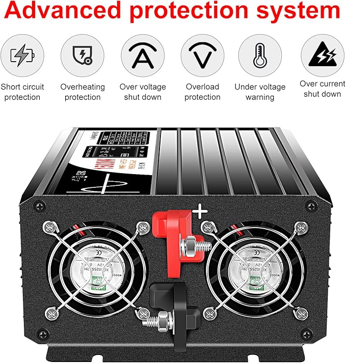 Xijia 1500W Power Inverter, 72V to 120V Pure Sine Wave Inverter for Golf Cart, 3000W Surge Power Converter for EV Systems, Industrial Power & Off-Grid Applications