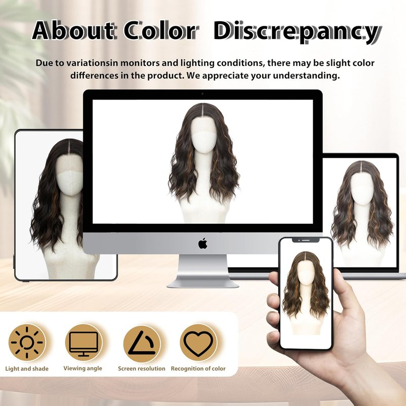 18-Inch Medium Length Wavy Synthetic Wig for Women - Brown Highlight Lace Front with Upgraded Elastic Straps | Perfect for Daily Wear & Halloween