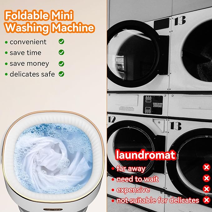 Portable Washing Machine, Folding 16L Mini Washer and Spin-Dryer With Hanger, Large Capacity Small Compact Laundry Machine of Underwear, Baby Clothes, for Apartments, Dormitories, RV, Travel, (White)