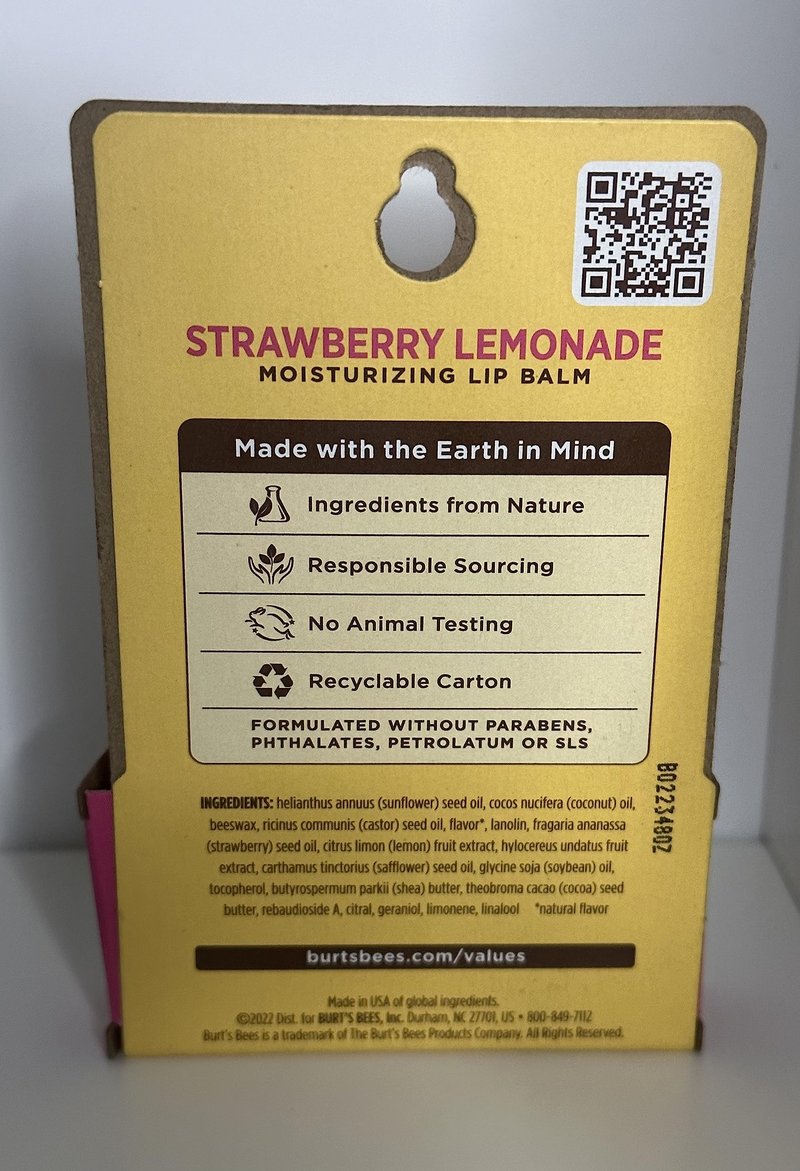 BURTS BEES STRAWBERRY LEMONADE LIP BALM 2 (0.15) TUBES