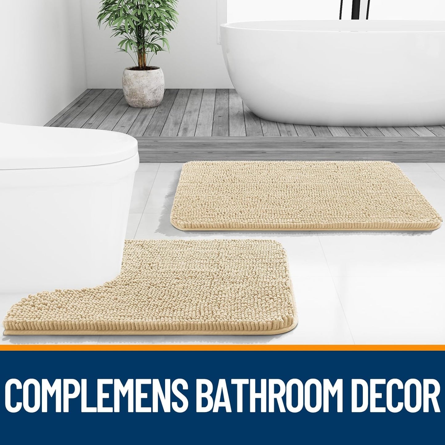 OLANLY Bathroom Rugs - Extra Soft Chenille Bath Mats with Rubber Backing | 35x24, Quick Dry, Beige