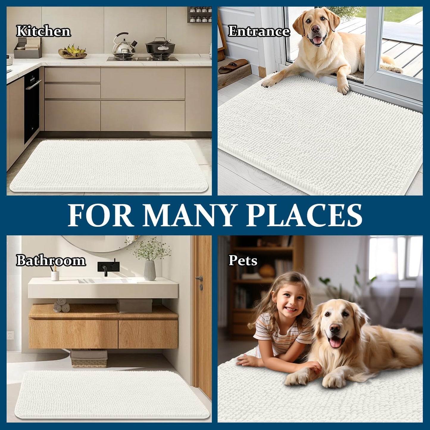 OLANLY Dog Door Mat - Absorbent Non-Slip Washable Doormat for Muddy Paws | 24x16 Inches, Ivory