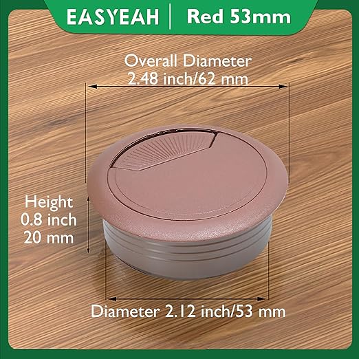 EASYEAH 5 Pcs Desk Grommet 2-1/16" / 53 mm, Desk Cord Hole Cover, Cable Grommet ABS Plastic, Desk Hole Grommet for Home & Office Pc, Detachable Adjustable Cable Cord Organizer-Reddish Brown