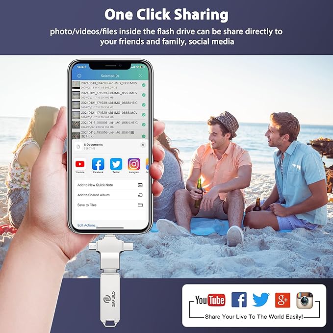 Photo Stick 256GB 4-in-1 USB Flash Drive for iPhone Android PC Auto Backup