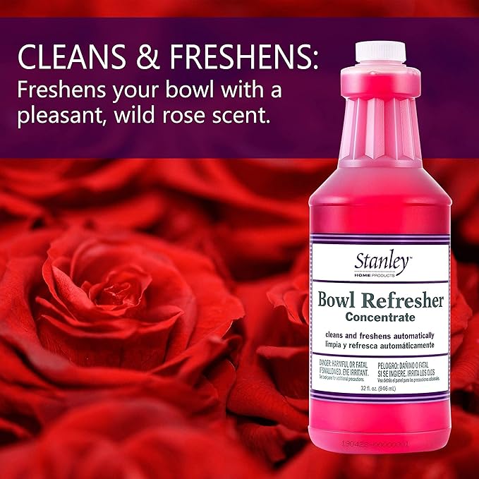 Stanley Toilet Bowl Cleaner & Deodorizer Concentrate 32 oz – Wild Rose Scent – Septic‑Safe Bowl Refresher – Cleans Stains & Residue with Each Flush (Pack of 3)