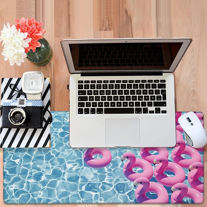 NITAHHHY Gaming Desk Pad Large Extra Length Pink Flamingos Mouse Pad Keyboard Laptop Non-Slip Waterproof with Rubber Base Thick Stitched Edge Mouse Mat for Office Home 35.4 x 15.7 Inches