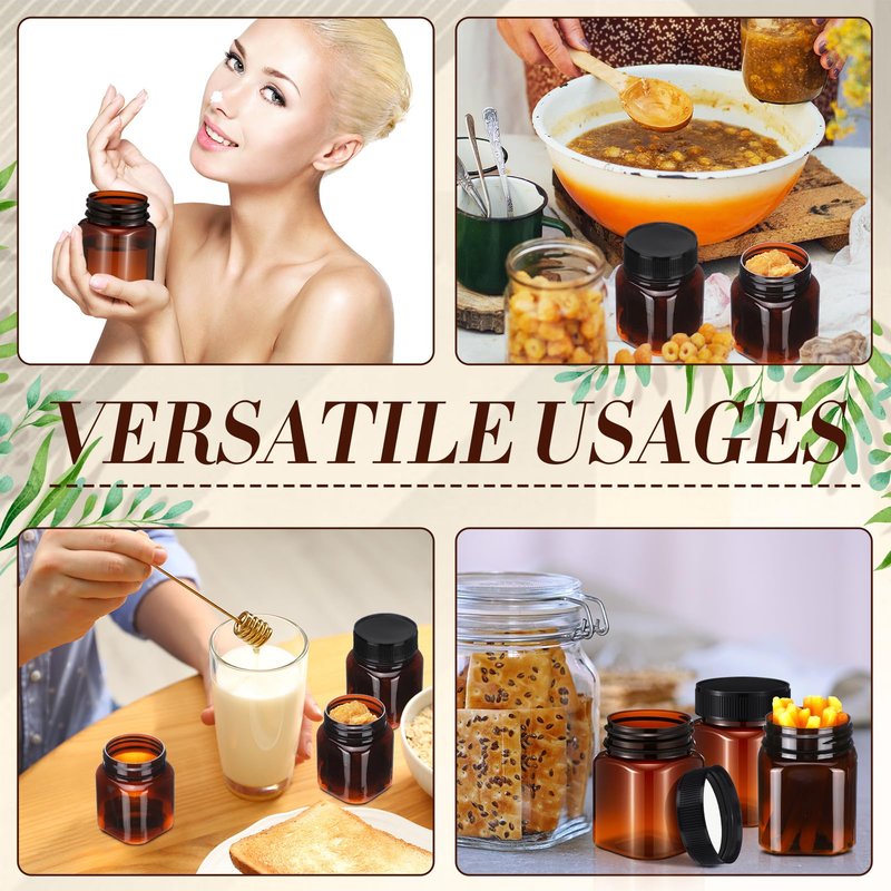 Tanlade 40 Pcs 4 oz Plastic Jars with Lids Round Cosmetic Containers Refillable Containers for Powder Liquid Food Storage Kitchen Cosmetic Lotion Ointments Creams Essential Oil (Amber)