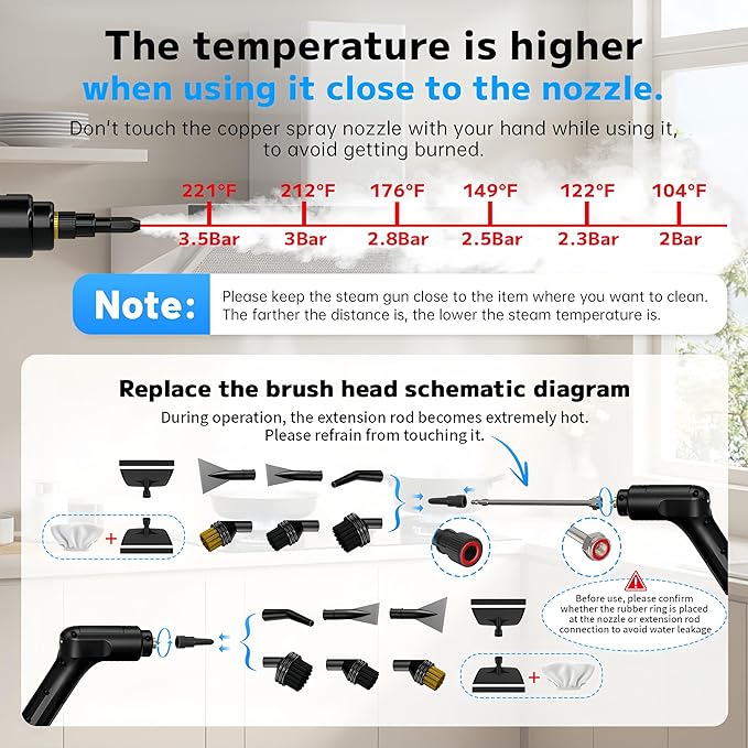 Pressurized Handheld Steam Cleaner 2500W, 54oz Large-Capacity Steamer with 3-Level Adjustable Steam, 15s Heat-Up & 15Pcs Accessories â for Car, Tile, Grout, Couch, Floor, Bed, Dirt, Furniture