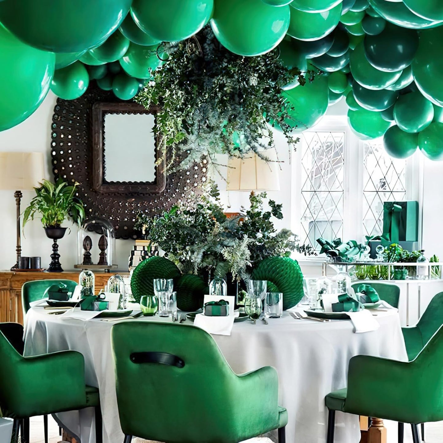 PartyWoo Pearl Dark Green Balloons - 140pcs Jungle Dinosaur Party Decoration Kit | 5-12 Inch Sizes