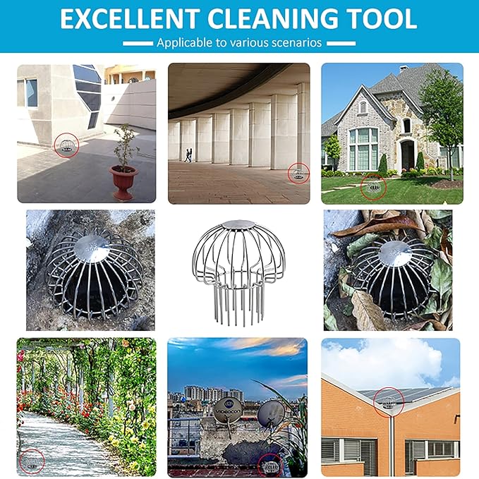 Gutter Guard 304 Stainless Steel Outdoor Roof Drain Anti-Blocking Line Cap, Mushroom Type Drainage Gutter Guard Filter, Gutter Cleaning Tool, for Stops Leaves Seeds and Other Debris,4in