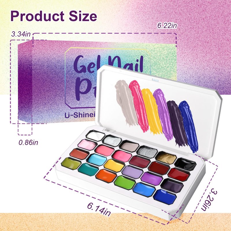 U-Shinein 24 Colors Pat Painting Nail Gel,Hema&TPO Free,6-in-1 Gradient Ombre Paint Nails Gel Palette for Blooming,Nail Color Gel,Liner Gel,French Nail,with Chrome Powder,No Wipe,DIY Nail Art(A)