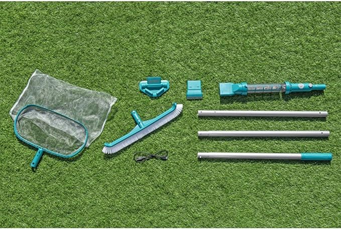 Bestway AquaSurge Pool Maintenance Accessories Cleaning Kit with Rechargeable Pool Vacuum and Skimmer for Outdoor Swimming Pools