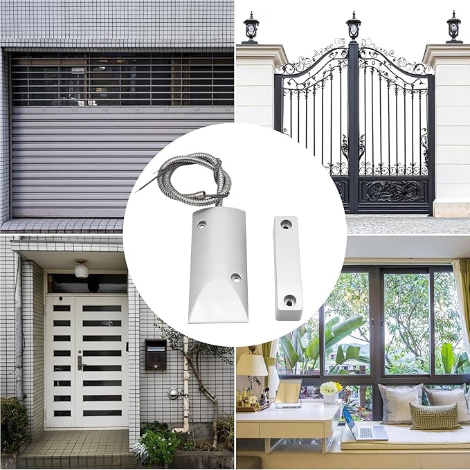 FOCMKEAS Magnetic Reed Switch Wired Surface Mount Normally Open NO Contact Sensor Alarm Magnetic Door Switch with 2 Wires, Zinc Alloy Sliver, OC-60