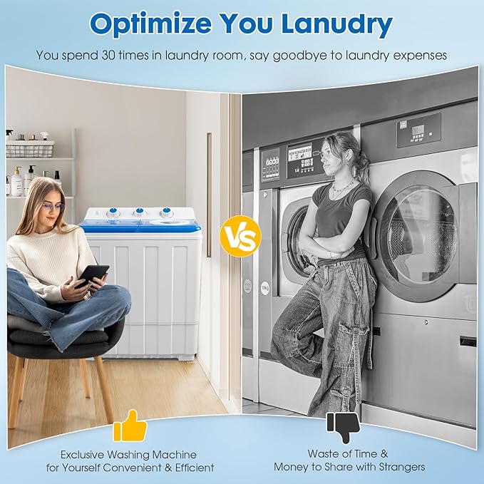 14 lbs Portable Dual Tub Washing Machine with 9.5 lbs Wash Capacity and 4.5 lbs Spin Capacity, Perfect for Small Spaces & Dorms, Blue