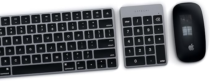 Satechi Slim Aluminum Bluetooth Keypad, Wireless Number Pad with 18 Keys, Micro USB Rechargeable Numpad, External Number Pad for MacBook Air/Pro/Neo, iPad Air/Pro, iMac, PC - Space Gray
