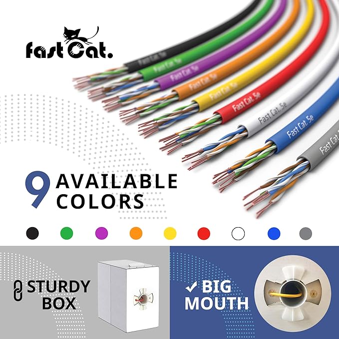 fast Cat. Cat5e Ethernet Cable 1000ft - 24 AWG, CMR, Insulated Bare Copper Wire Cat 5 ethernet Cable with FastReel - 350MHZ / Gigabit Speed UTP Cable Cat5e - CMR (White)