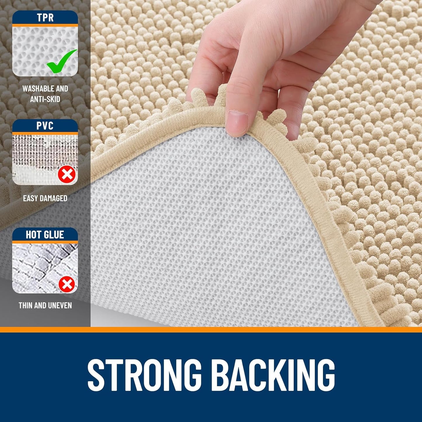 OLANLY Bathroom Rugs - Extra Soft Chenille Bath Mats with Rubber Backing | 36x24, Quick Dry, Beige