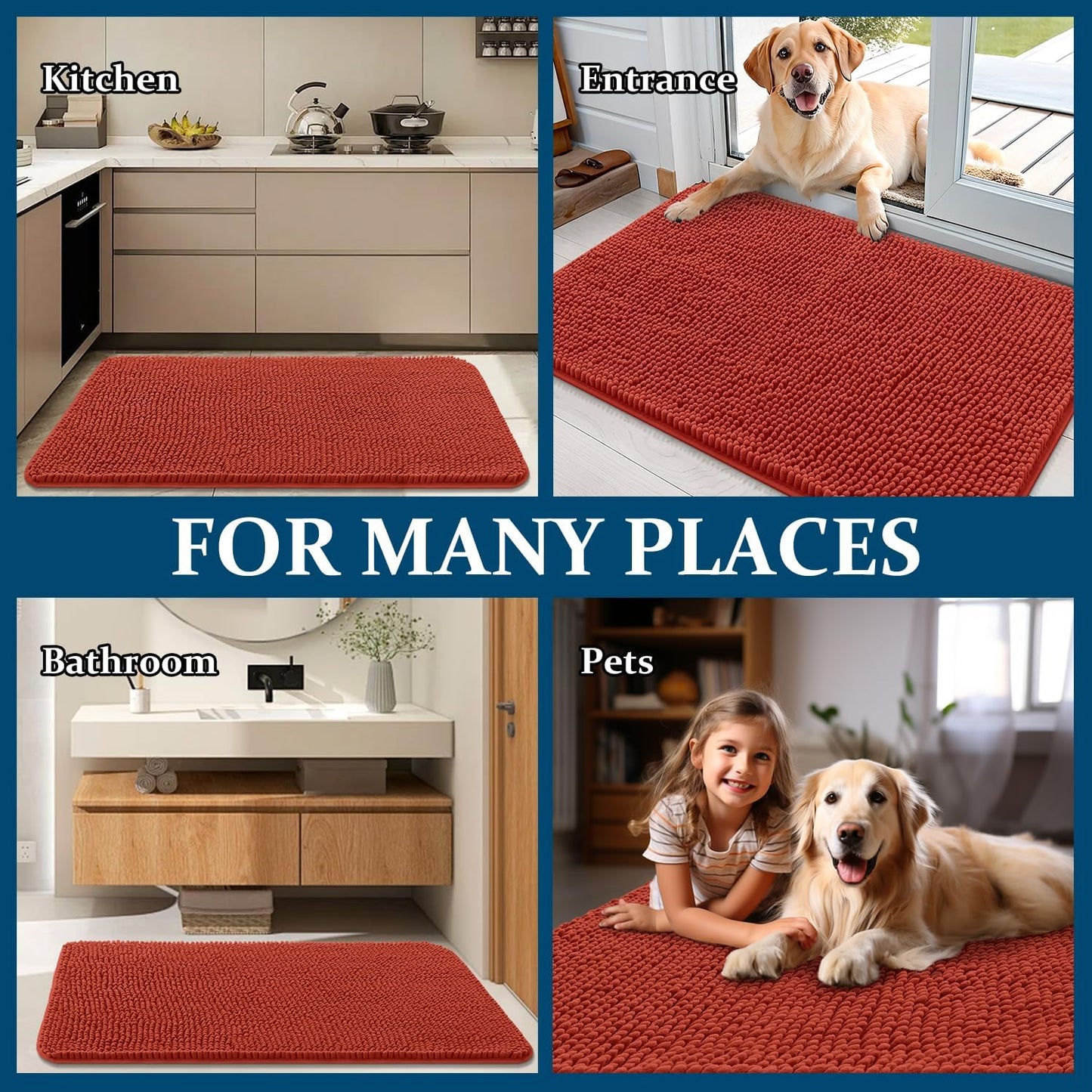 OLANLY Dog Door Mat - Absorbent Non-Slip Washable Doormat for Muddy Paws | 40x24 Maple Red