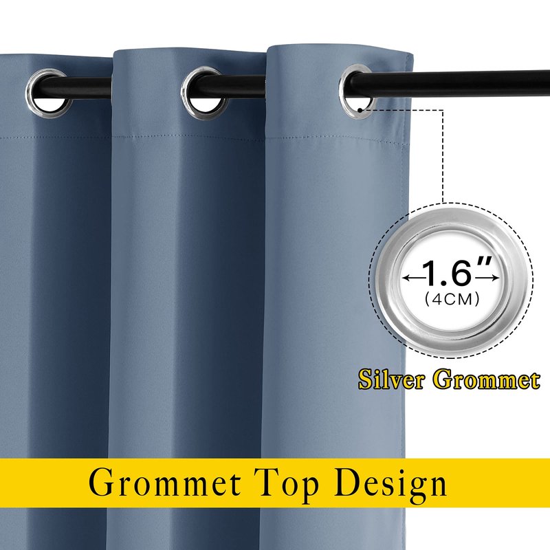 NICETOWN Room Darkening Curtains 108 inch Length - Grommet Thermal Insulated Window Treatments Solid Panels for Living Room/Bedroom/Villa, Stone Blue, W52 x L108, 1 Pair