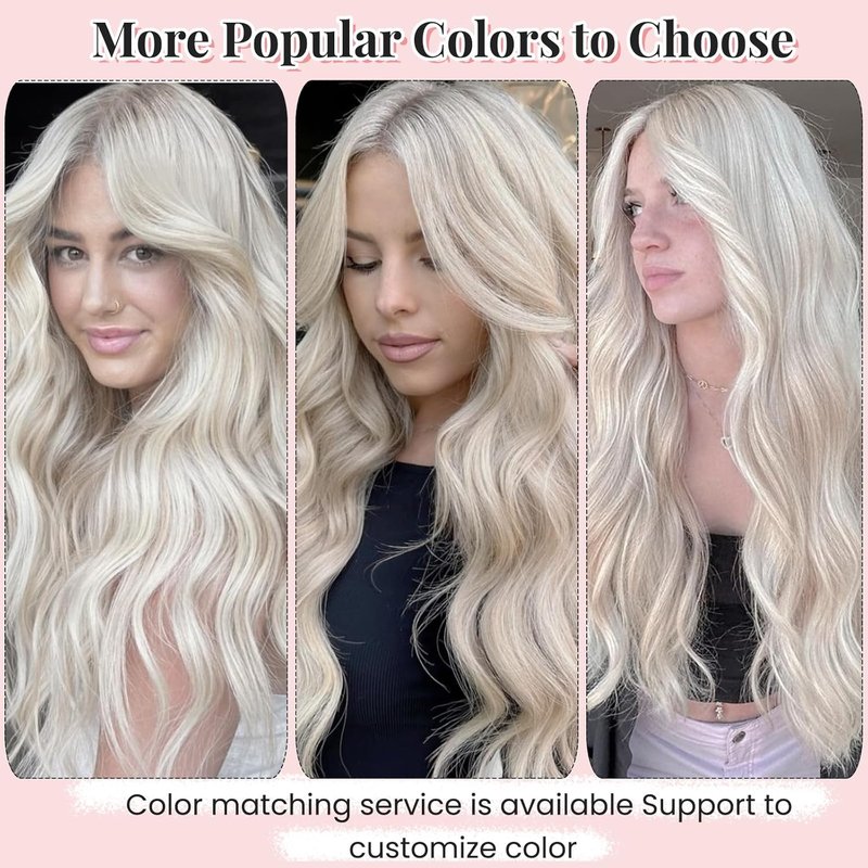 Real Human Hair Clip-In Extensions - Ice White Remy, 18 Inch, 7 Pieces, 70G