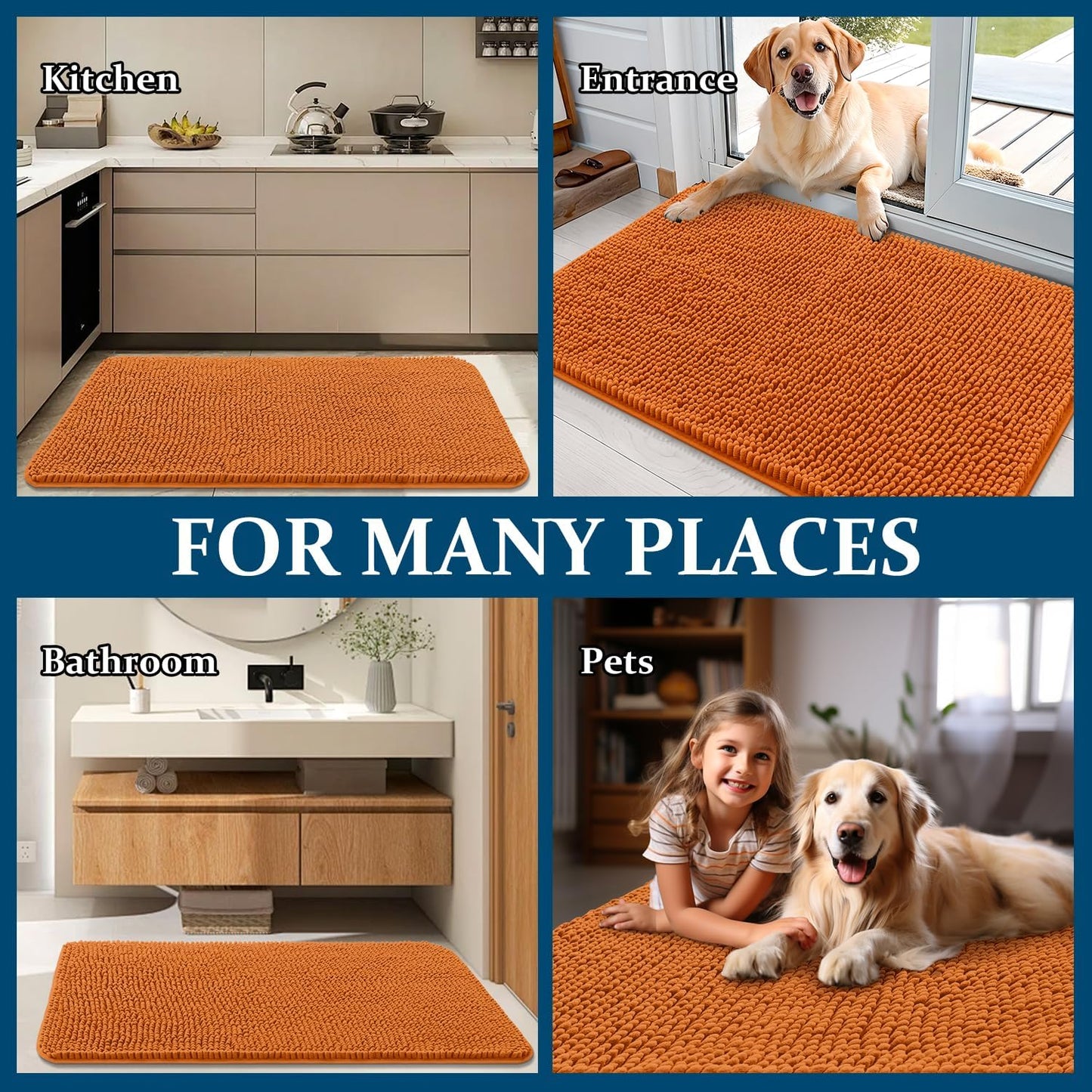 OLANLY Dog Door Mat - Absorbent Non-Slip Chenille Mat for Muddy Paws | 30x17 Inches, Quick Dry Clay Color
