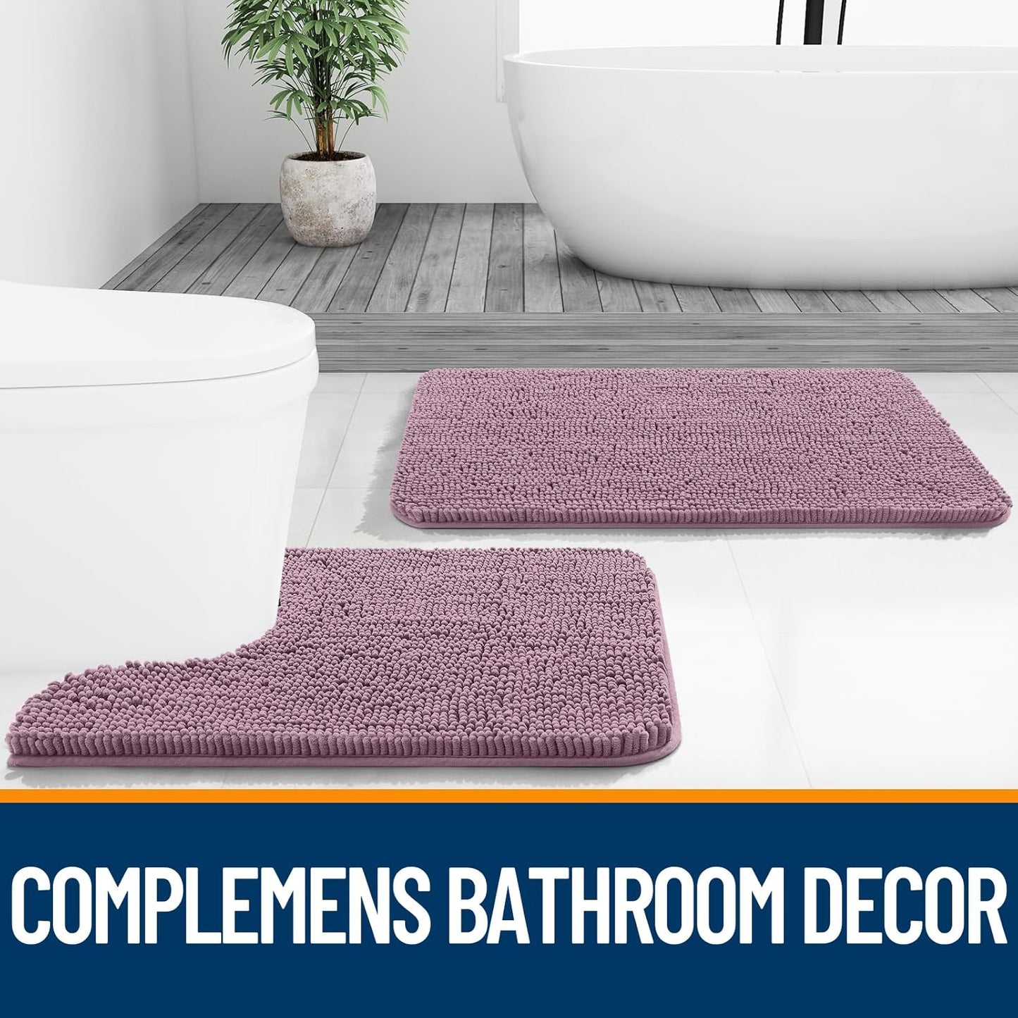 OLANLY Bathroom Runner Rugs - Soft Absorbent Chenille with Rubber Backing | 47x24 Deep Plum, Quick Dry & Machine Washable