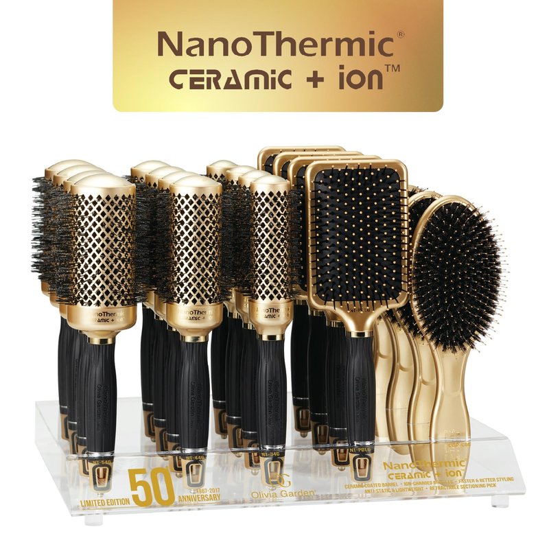 Olivia Garden Ceramic + Ion NanoThermic Styler Hair Brush - Daily Styling for All Hair Types - With Retractable Sectioning Pick, NT-PDL (Large Paddle)
