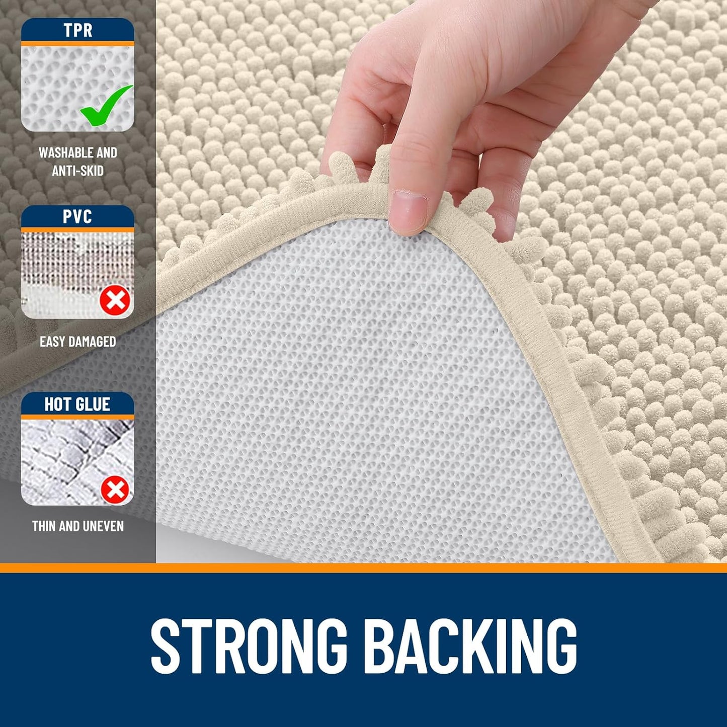 OLANLY Bathroom Runner Rugs - Extra Soft Chenille Bath Mats | Quick Dry, Machine Washable, 70x24, Sand