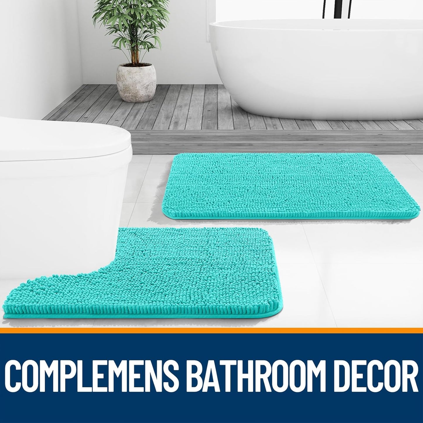 OLANLY U-Shaped Toilet Rugs - Extra Soft Chenille, Quick-Dry, Non-Slip | 24x20, Teal Color