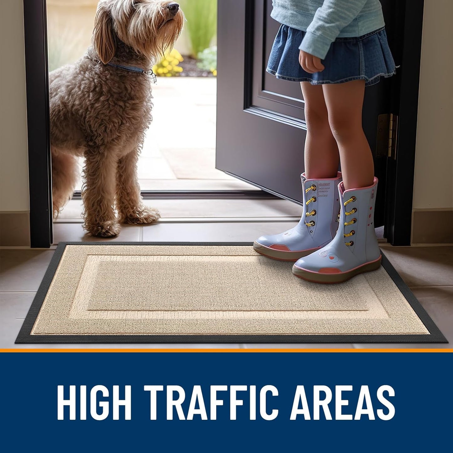 OLANLY Waterproof Front Door Mat - All-Season Indoor/Outdoor Doormat, Easy Clean, 47x17, Off-White