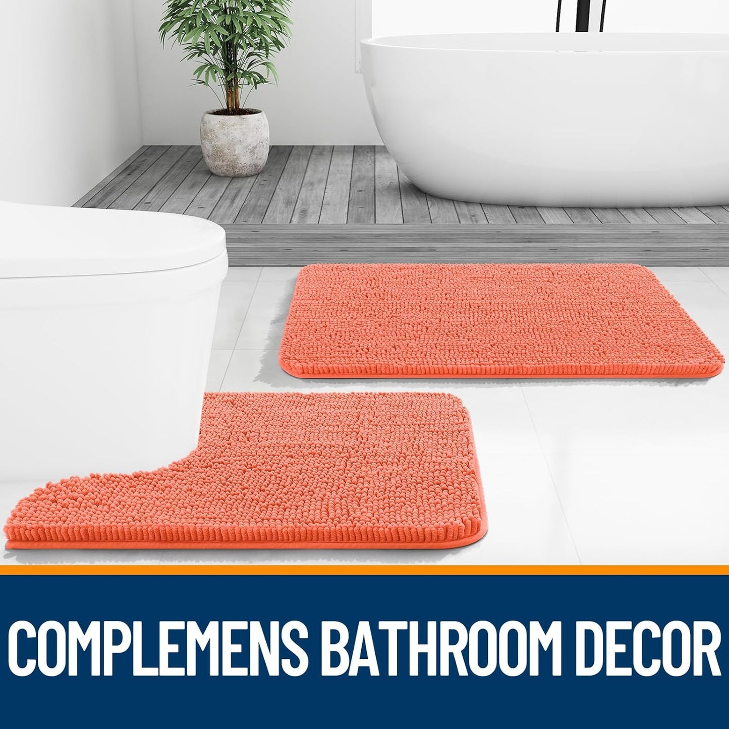 OLANLY Large Bath Rugs - Extra Soft Chenille, Quick Dry & Machine Washable | 40x32, Coral Color