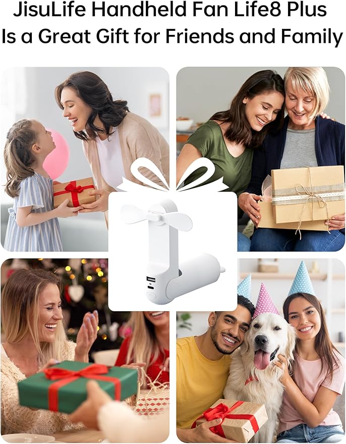 JISULIFE Handheld Fan 8 Plus: All-in-One Mini Fan with 40Hrs Cooling & 4500mAh PowerBank & Flashlight, USB Rechargeable, Portable Pocket Size for Travel, Makeup, Concert, Gifts for Women(White)