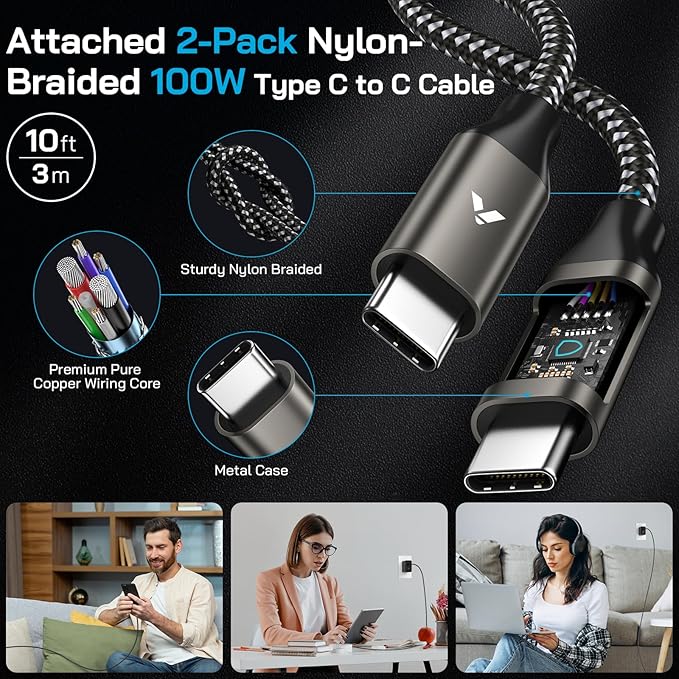 45W Super Fast Charger USB C, 45 Watt Type-C Android Phone Charger Fast Charging Block with 10FT Type C Cords for Samsung Galaxy S26 Ultra/S25 Ultra/S24 Ultra/S24+/S23 Ultra/S22 Plus, Tab S9/S8 Ultra