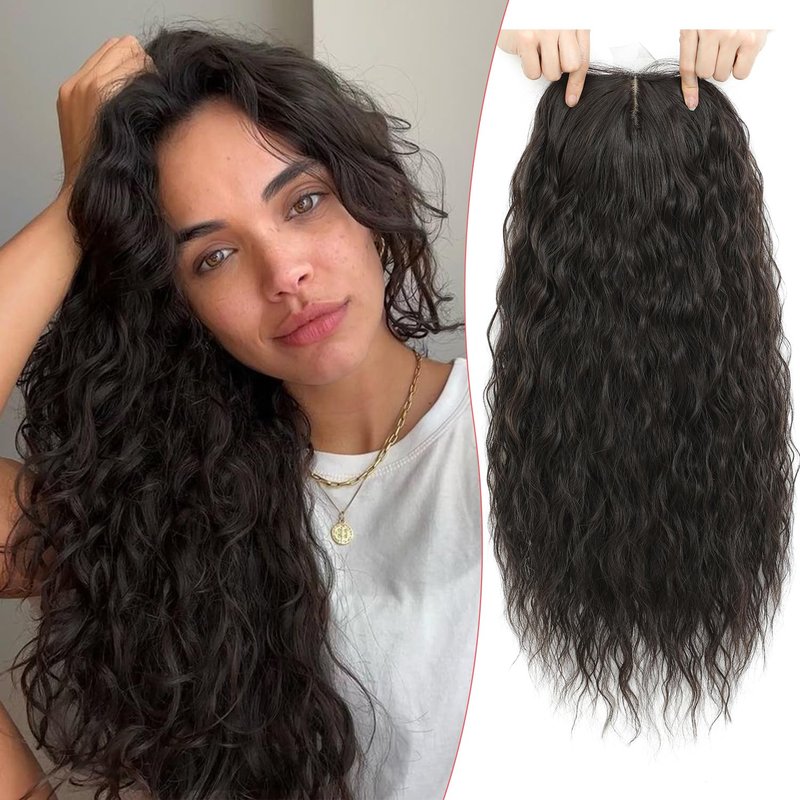PANEWAY Curly Hair Toppers For Women with Thinning Hair Synthetic 6.5ââx6.5ââ Ladies Wiglets Full Coverage Topper Perfect for Daily, Holiday, Style (20",Dark Brown)