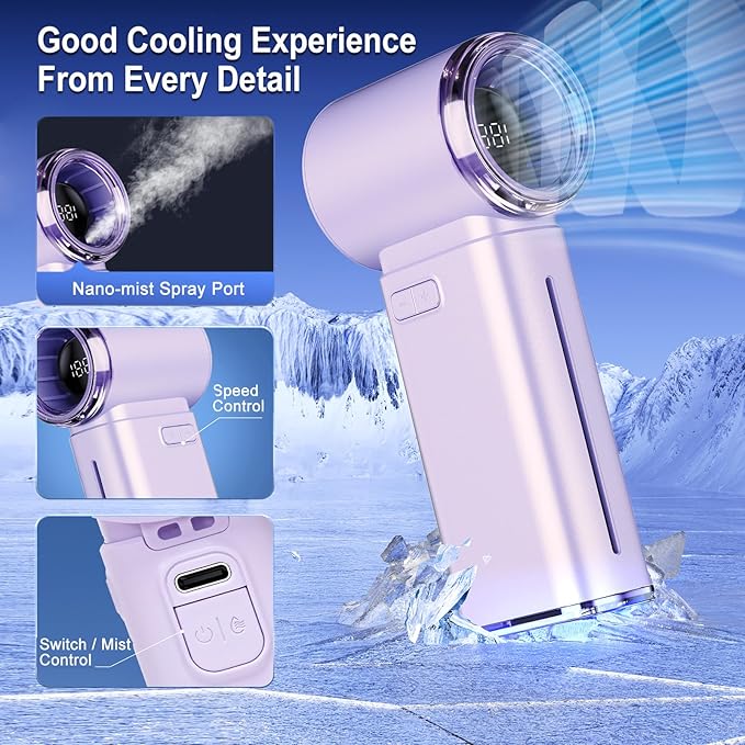 Portable Handheld Fan, Powerful Mini Hand Held Fan, 5000mAh Rechargeable, Digital Display, 1-199 Speeds Adjustable, Personal Fan for Travel Outdoor Camping Home Makeup Commuting, Gifts for Women Men