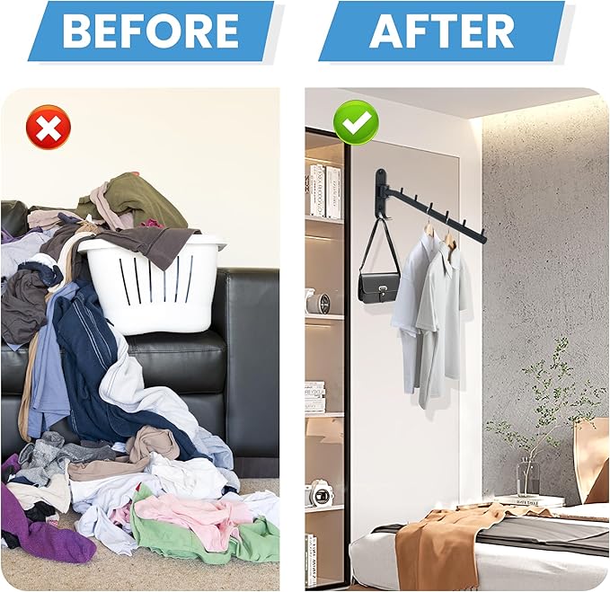 Mooche Swing Clothes Hanger Rack, Garment Racks Folding Clothes Bar Wall Mounted, 180°Rotation Laundry Drying Rack 304 Stainless Steel Space Saving for Laundry Room Bedroom Balcony, 11.93" Long