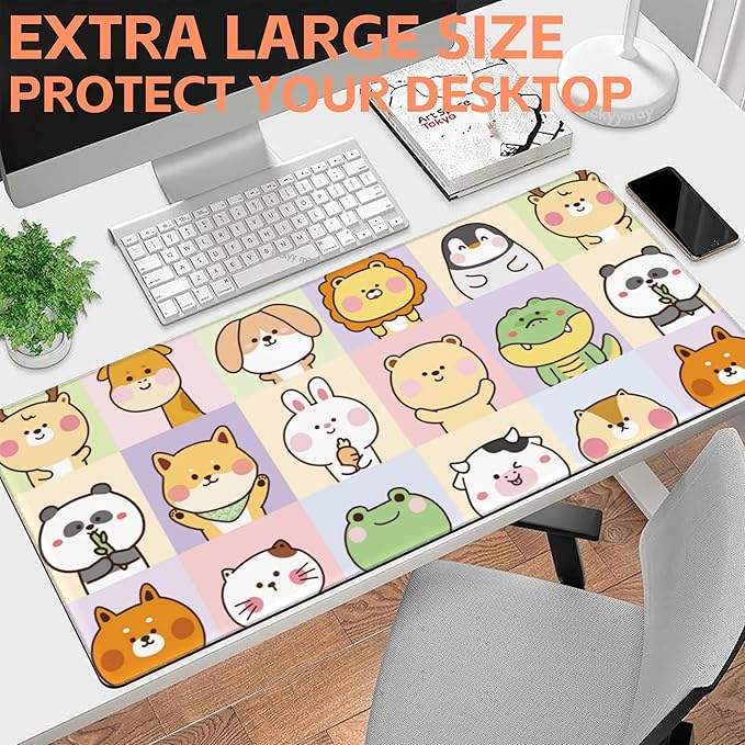 NIYLYNSYN Mouse Pad Large Cute Animals Non-Slip Game Desk Mat with Stitched Edge Laptop Keyboard Desk Pad for Work Home Gaming (35.4 x 15.7 Inches)