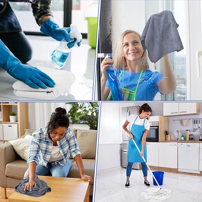10 Pcs Extra Large Microfiber Cleaning Cloth 30" x 20" Large Floor Microfiber Towel Reusable Washable Free Lint Free Cloth Rag for Squeegee Mop Floor Window Housekeeping (White, Gray)