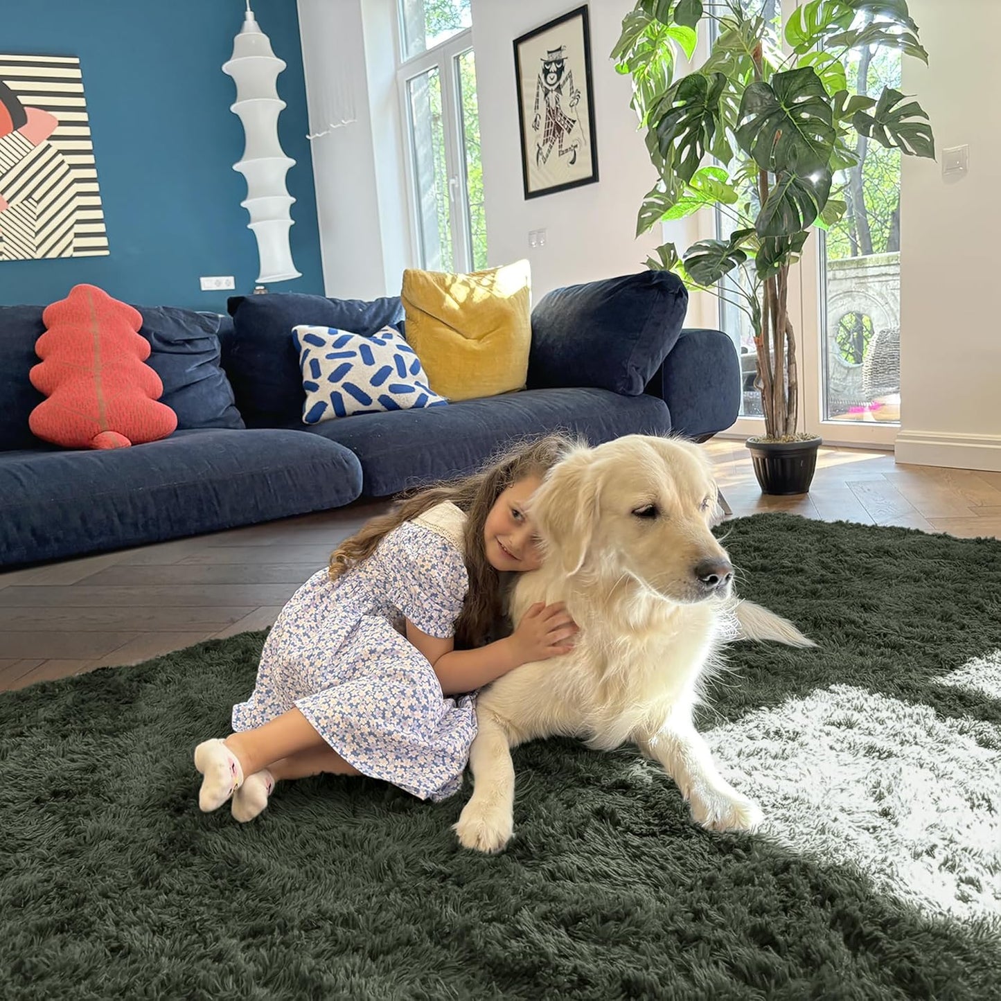 OLANLY 3x5 Soft Fluffy Shaggy Bedside Rug - Machine Washable Indoor Carpet for Kids & Nursery | Olive Green