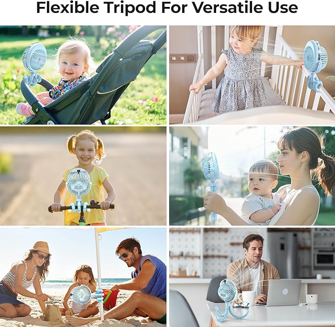 2025 Upgarded 4000mAh Misting Baby Stroller Fan, Rechargeable Battery Operated,Max 15Hrs Cooling,50ml Portable Water Sprayer Misting Fan with Flexible Tripod Clip on Car Seat Crib Treadmill Bunk Bed