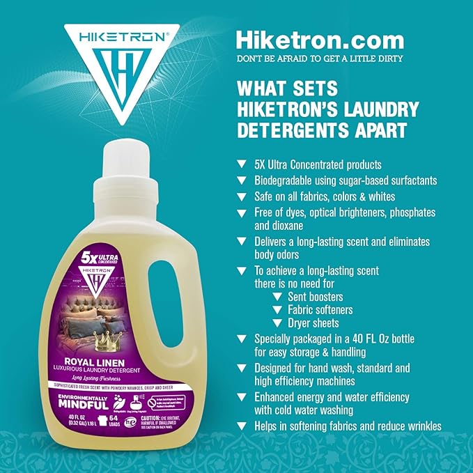 Hiketron Royal Linen Liquid Laundry Detergent, 5x Ultra Concentrated, Tough Stains Remover, Long Lasting Scent (80 Fl Oz, Pack of 2)