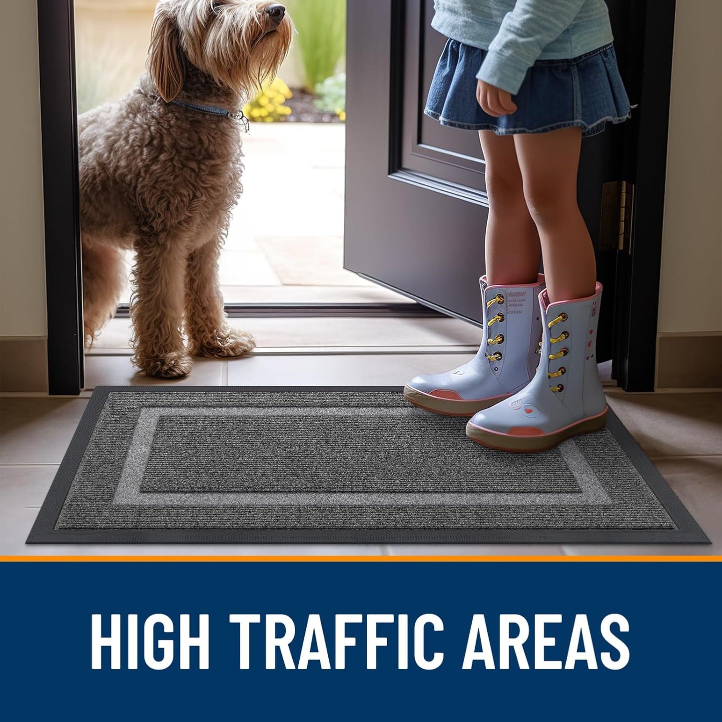 OLANLY Waterproof Front Door Mat - All-Season, Sturdy Natural Rubber, Easy Clean | 33x21, Dark Grey