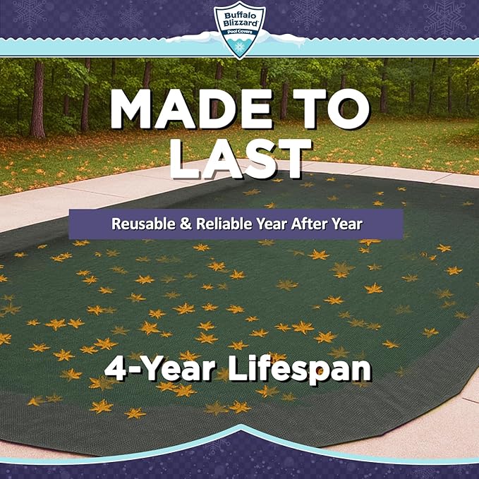 Buffalo Blizzard 20 ft x 40 ft Rectangle Pool Leaf Net | Mesh Pool Net Cover | Leaf Net for Above Ground Pool | Remove Leaves & Debris From Your Winter Cover | 4 Ft of Overlap | Winch & Cable Included