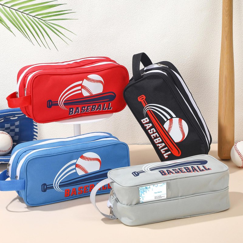 Locmeo 4 Pcs Double Layer Baseball Accessory Bags with Zipper - Toiletry Travel Bags Team Gifts Ideas for Mom Players Organizer Valentines Winter, Baseball Boys Essentials