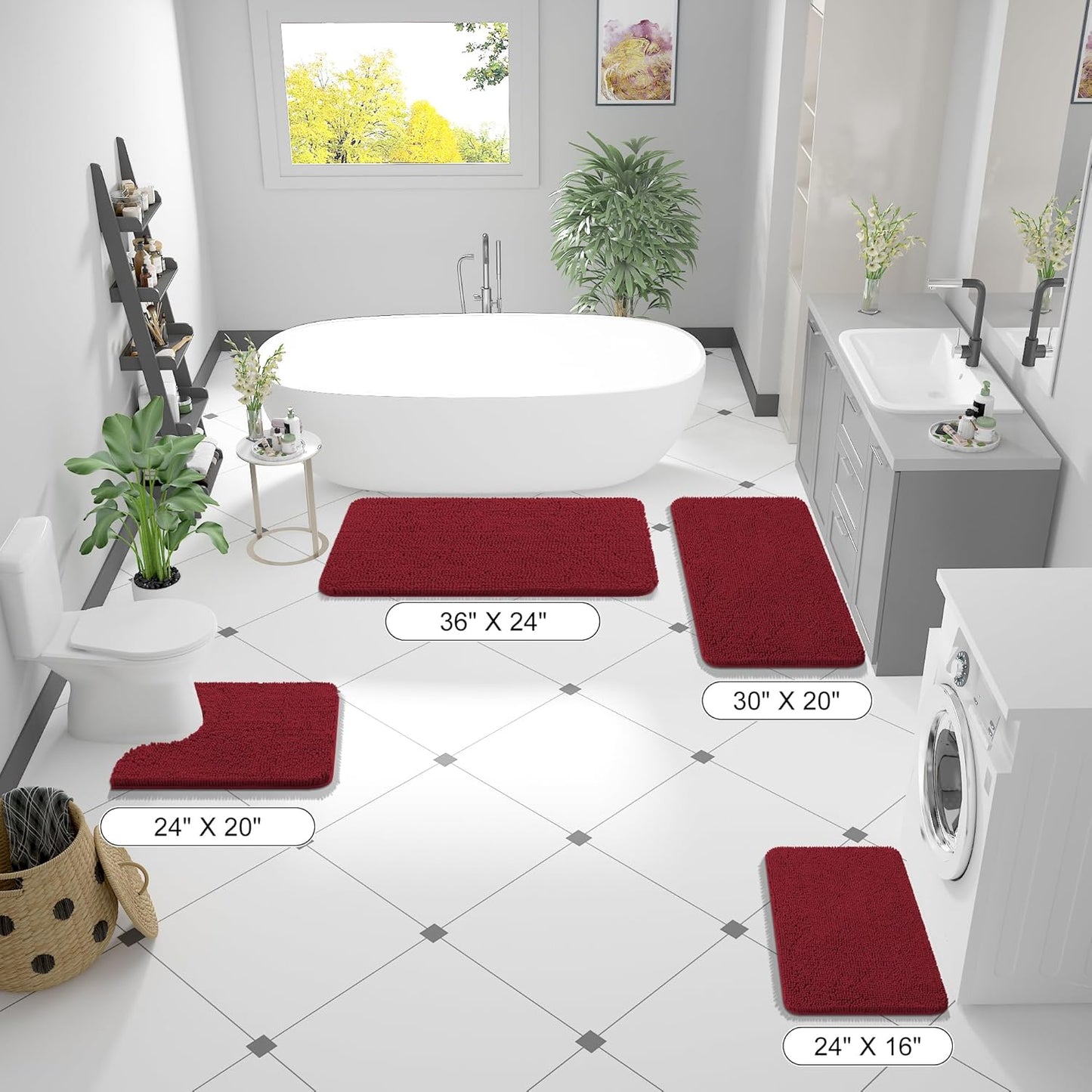 OLANLY Bathroom Runner Rugs - Extra Soft Chenille Bath Mats | 47x17, Quick-Dry, Machine Washable, Red