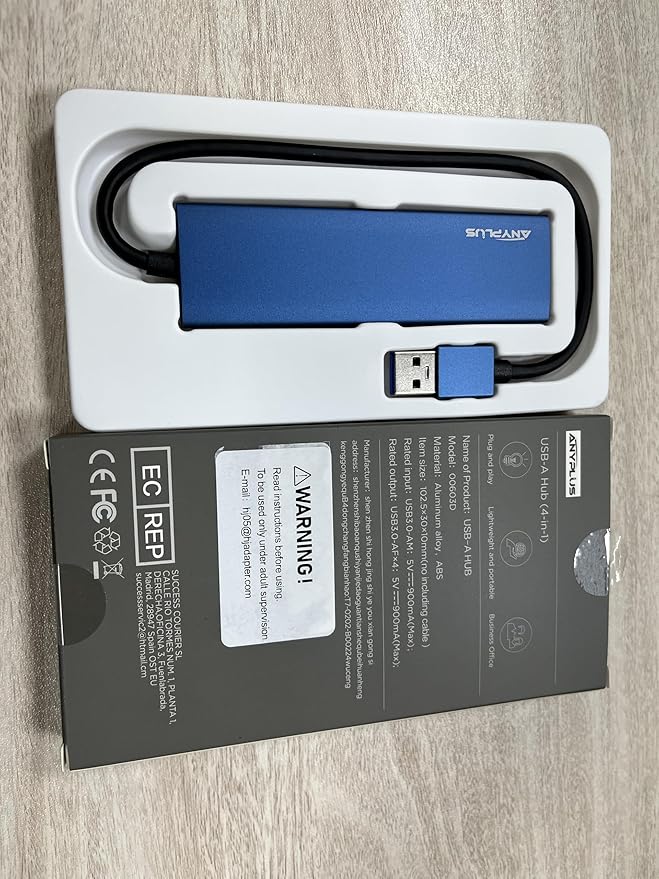 ANYPLUS USB Hub, USB 3.0 Hub Aluminum Alloy Ultra Slim USB Splitter, Portable 4 Port USB Extender, USB Hub for Laptop, PC, MacBook, iMac, Surface Pro, Mac Pro, Flash Drive, XPS 【Blue】